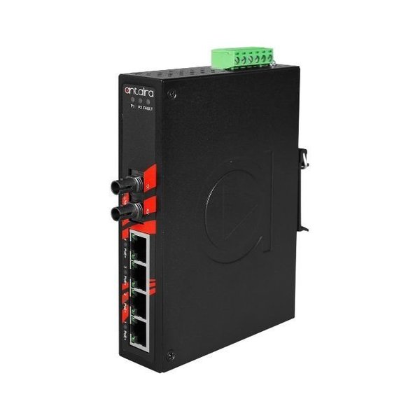 Antaira 5-Port Industrial PoE+ Unmanaged Ethernet Switch w/4x10/100TX ***+ 1-100Fx Multi-mode 2Km LNP-0501-ST-M